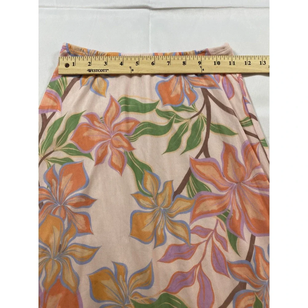 See You Monday Womens Tropical Floral Mesh Midi Skirt Peach Orange Small SP12041